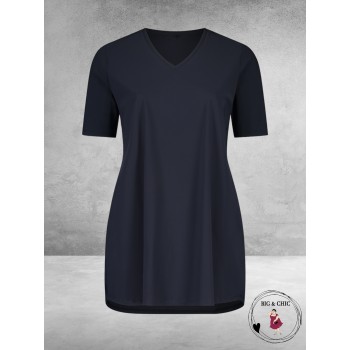 Plus Basics  Shirt Tee V-Neck Navy