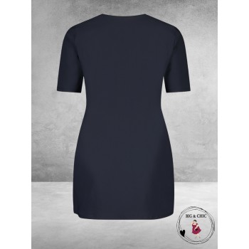 Plus Basics  Shirt Tee V-Neck Navy